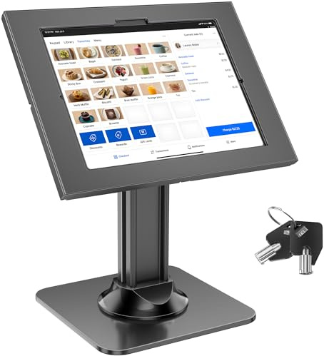 AboveTEK Anti-Theft iPad Kiosk Stand – POS iPads Security Mount with 360° Swivel & 75° Tilt, Heavy Duty Tablet Kiosk Desk Holder for Retail & Business (Black, 12.9/13 iPad & 12.4 Galaxy Tab)