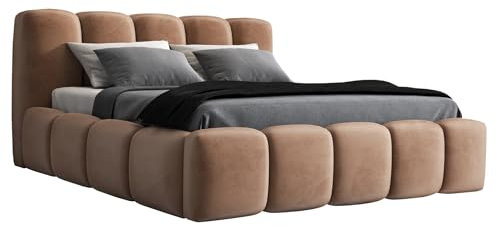 A&J MöbelLand Polsterbett 160x200 mit Bettkasten und Lattenrost – Sonic, Bett mit Matratze und Stauraum in Braun