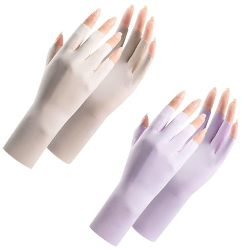 Feelorna 2 Paar Damen UV Sonnenschutz Handschuhe, Sommer Touchscreen Fahrradhandschuhe atmungsaktive Fingerlose Handschuhe Eisseide Sonnenschutzhandschuhe für Angeln