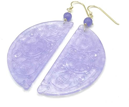 Lavendel Geschnitzte Jade Ohrringe, Halbmond Ohrringe, Vermeil 24 K, Edelstein Schmuck, Made in Italy,