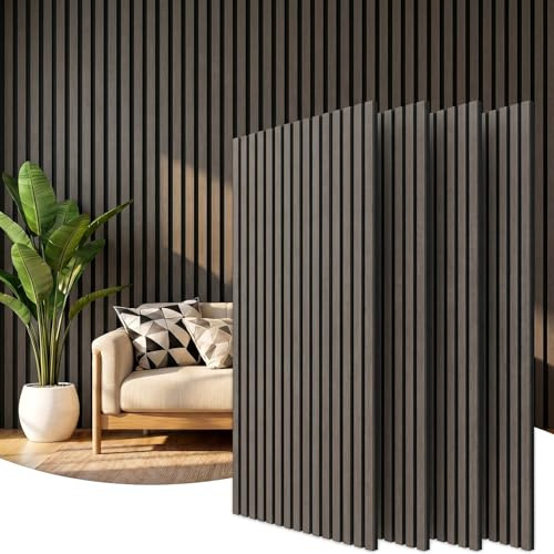 Clevich 3D Akustikpaneele 120x60x2.1cm,2,88m²-4 Stück Wandpaneele Holzoptik | Wandverkleidung Wandpaneele für Schallschutz, mit Filz Schalldämmung, für Wohnzimmer, Büro, Garderobe, Graubraune Eiche