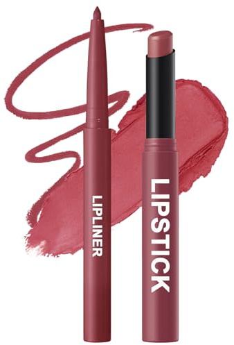 Erinde Lippenkonturenstift und Lippenstift Set, Mattes Finish Lipliner & Lipstick, Langanhaltend und Hochpigmentiert, Weichgezeichnetes Lippen-Make-up, Für Perfekte Konturen und Mattes Samtgefühl #08
