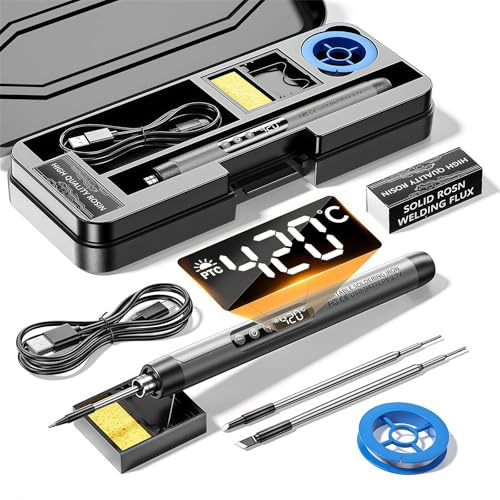 Cordless Soldering Iron Kit, USB-C Rechargeable Portable Soldering Pen with LED Adjustable Temperature 260℃–420℃, Fast Heating Electric Soldering Tool for Electronics Repair & DIY Projects