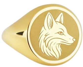 LKBEADS Kitsune-Fuchs aus 925er Sterlingsilber | Vergoldeter Ring | Siegelring in runder Form, 14 x 14 mm | Bandgröße US 5–12,5 Avelaibal | LKDR_0231