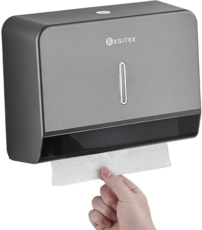 KSITEX Papierhandtuchspender Wandmontage – Z-Falz & C-Falz Falthandtuchspender ohne Bohren, abschließbar, großer Vorrat (200+ Blatt), für Bad, Küche, Büro Grau