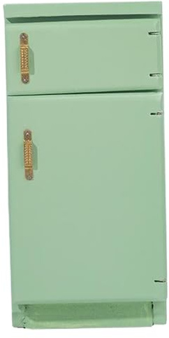Dollhouse Furniture, Wooden 1/12 Scale Toy Refrigerator Green Simple Retro Style Dollhouse Kitchen Miniature Delicate Fridge Model Decor Realistic Accessory Pretend Play Toy Refrigerator