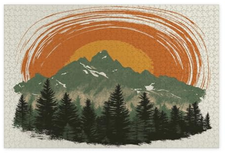 Vintage Mountain Scenic Jigsaw Puzzles for Adults 1000 Piece, Aesthetic Nature Landscape Wooden Puzzles, Cool Scenery Printed Decorations for Entertainment Party