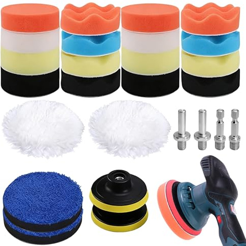 26 Pcs Car Polishing Pads, 3 Inch Sponge Drill Buffer Attachment Kit | Polisher Drills Adapter, Auto Polishers Buffers Waxing Sanding