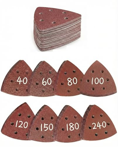 Delta Schleifpapier Set 50 Stück 80 Körnung 6 Loch 93x93x93mm Klett dreieckig für Dreieckschleifer Deltaschleifer Schleifdreiecke für Holz plus andere Materialen
