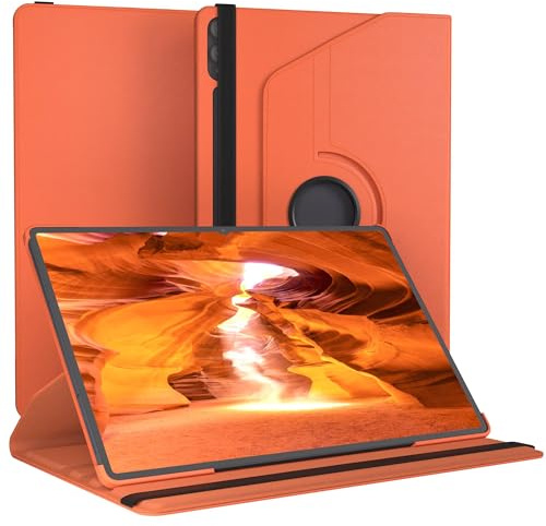 EAZY CASE - Tablet Hülle für Galaxy Tab S11 Ultra Schutzhülle 14,6 Zoll Smart Cover Tablet Case Rotationcase zum Aufstellen Klapphülle 360° drehbar mit Standfunktion Tasche Kunstleder Orange