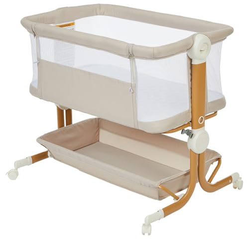 RBFGYIOP 3 in 1 Baby-Beistellbett mit Weich Matratze | Sicher Getestet & Vielseitig Einsetzbar, 7-Fach Höhenverstellung, Faltbare Seitenwand mit Rollen für Zuhause und Unterwegs