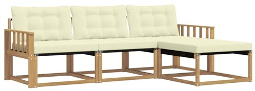 vidaXL Outdoor-Sofagarnitur mit Kissen 4 pcs Weiß und Creme, Garten Sofa, modernes Eckmöbel, strapazierfähiges Set für die Terrasse, ideal zum Entspannen