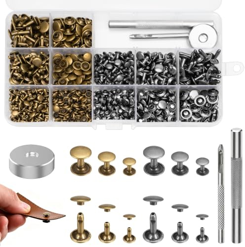 400 Juegos Remaches para Cuero de Doble Tapa, 3 Tachuelas para Ropa con Kit de 3 Herramientas, Decoración Vintage para Bricolaje Cuero, Bolsos Chaquetas Cinturones(6/8/10mm)