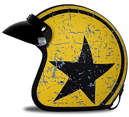Woljay 3/4 Offener Sturzhelm, Helmet Motorrad-Helm Jet-Helm Scooter-Helm Halbhelme Motorrad Helm Flat mit Rebellen Star Graphic Schwarz Gelb (XXL)
