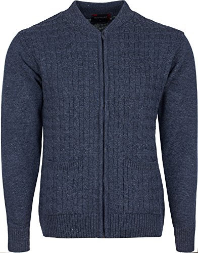 Maan Store Men Knitted Cardigan Round Neck Front Zip and Pockets, Large, Denim