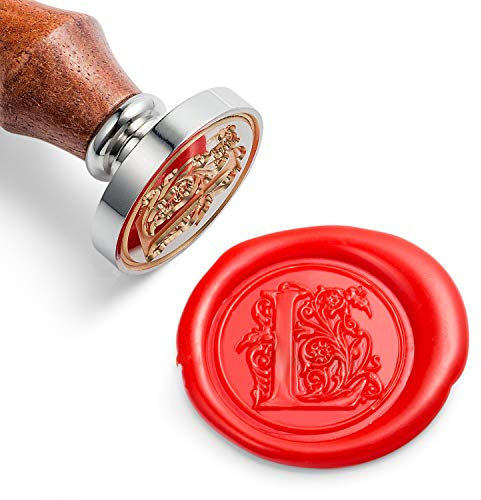 Mceal Wachssiegelstempel, großes Siegel, 30 mm Durchmesser, silberfarbener Messingkopf mit Holzgriff, königlicher Buchstabe A bis Z Serie (Buchstabe L)