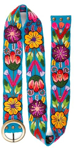 RAYMIS Embroidered Belt For Women | Colorful Flower Woven Belt | Multicolor Floral Women Belt | Embroidery Mexican Style Belt
