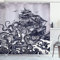 ABAKUHAUS Nautisch Duschvorhang, Krake und Schiff im Sturm, Stoffliches Gewebe Badezimmerdekorationsset mit Haken, 175 x 220 cm, Indigo Purpleblue