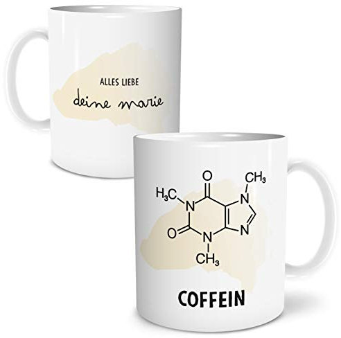 OWLBOOK® Personalisierte Geschenke für Kaffe Liebhaber Tasse Personalisiert Name Coffein Tasse mit Spruch Geschenke Geschenkideen für Kaffee Liebhaber zum Geburtstag Keramik 300 ml
