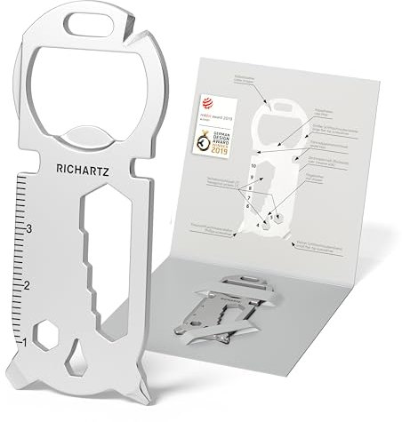 RICHARTZ KEY TOOL 16+ | Multitool Schlüsselanhänger | 16 praktische Funktionen | Hochwertiger, matt gestrahlter Edelstahl | Schlüsselanhänger Werkzeug inkl. Verpackung & Funktionsbeschreibung