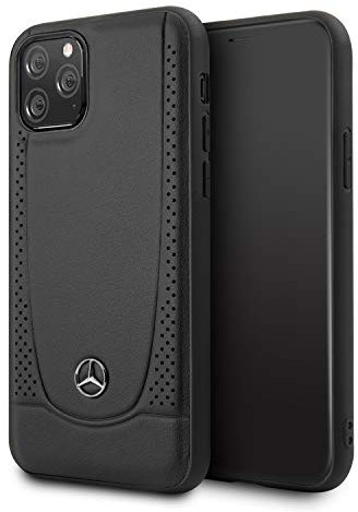 CG MOBILE Benz Handyhülle für iPhone 11 Pro Echt Leder Hard Case Perforiertes Design Schwarz | Einfaches Anstecken | Fallschutz | Offizielles Lizenzprodukt, MEHCN58ARMBK