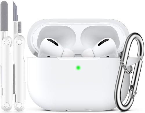 R-fun AirPods Pro Funda con llavero, protección completa de silicona AirPods accesorios funda para piel para mujeres, hombres, niñas, con funda Apple 2019 última AirPods Pro, Sliver keychain, Blanco