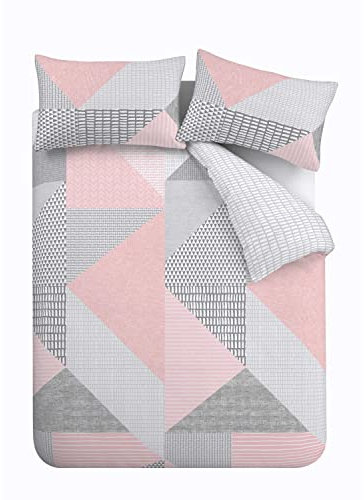 Catherine Lansfield Larsson Geo - Set copripiumino per letto singolo, colore: rosa