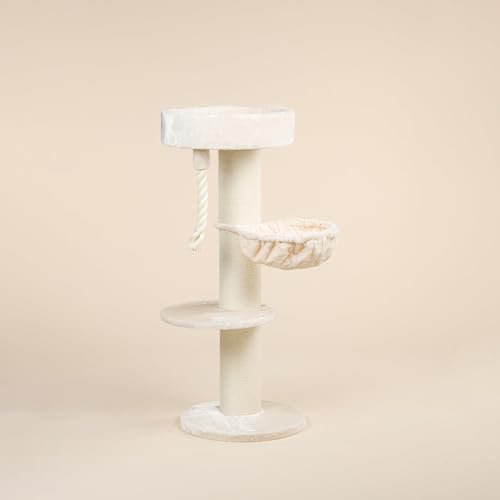 RHRQuality Cat Tree for Large Cats - Maine Coon Sleeper Deluxe – 150 cm High – With Extra Thick 20 cm Sisal Posts – Cream