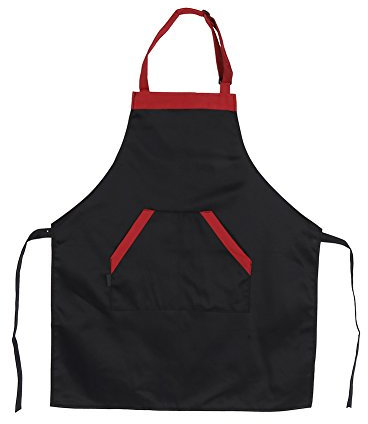 Multifunktionale Herrenschürzen, Küchenschürzen, Schürzenkleid, mit verstellbarer Halsriemenschürze mit 2 Taschen für Herren Damen(Black dress with red edges)