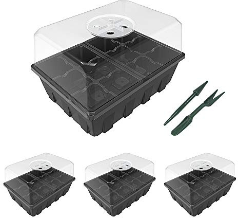 Gardzen 3-teiliges Garten-Anzuchtkasten-Set, transparente Samen-Tablett-Kits mit 36 Zellen, Samen-Starterschale mit Kuppel und Boden 16,8 x 11,4 cm (12 Zellen pro Tablett)