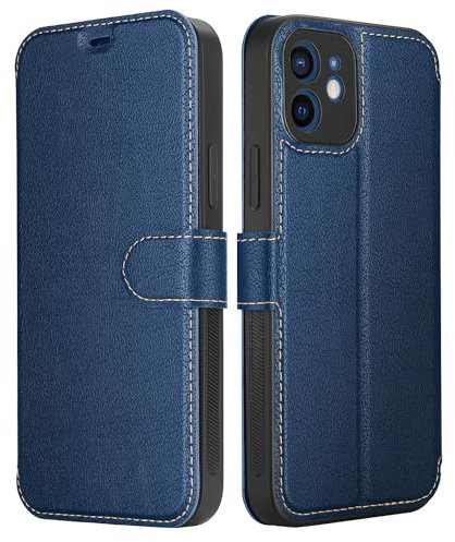 ELESNOW Case iPhone 12-6.1, Premium Leather Wallet Flip Phone Case Cover Magnetic Closure Compatible with iPhone 12 (Blue)
