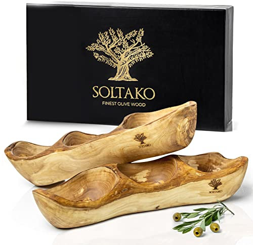 SOLTAKO Olivenholz 2er Set Tapasschale La Bodeguita 35 cm, Snack Schale aus Oliven Holz