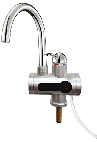 MAUK® Armatur digitaler Wasserhahn | elektrischer Durchlauferhitzer mit LED Temperaturanzeige | Silber