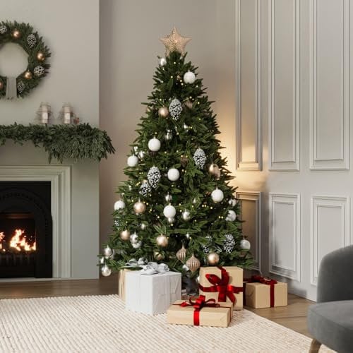 Charles Bentley Christmas Tree, Luxury, 8ft, Faux, Nordic Spruce, Hinged Christmas Tree, Quick Easy Assembly, 61 Inch Wide, Realistic Fir, Pine, Xmas Decoration, Artificial, 3.7k Branch Tips, Tall