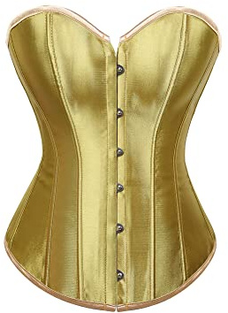 Felcia Women's Plus Size Corset Bustier Overbust Top Satin Waist Cincher Lace up Body Shaping Retro Bustier (Gold, Small)