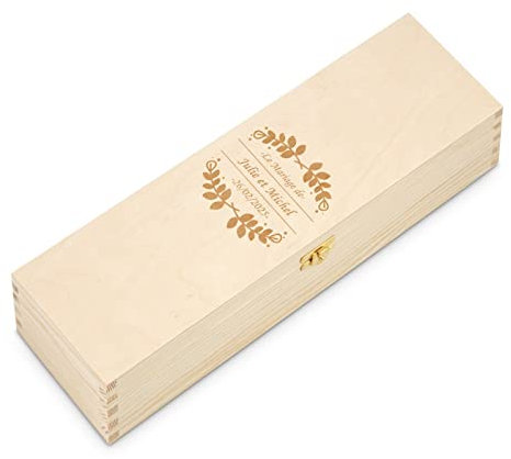 Maverton Boîte Caisse à Vin Personnalisée pour mariés - 10 cm x 10 cm x 35 cm - Pour 1 bouteille à vin - Bois de Pin - Coffret à vin pour couples - Cadeau Noel - Pour anniversaire - Mariage