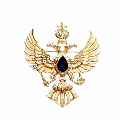 Aigle à double tête Broche Ailes en cristal Couronne Épinglette Mode Collier Broche Vintage Badge Manteau Costume Jupe Goujons Accessoires pour Hommes Ados Femmes (Or)