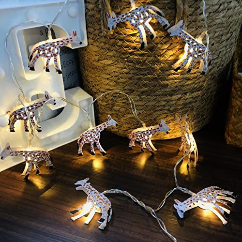 Laterne aus Metall, Tiere, Lichterkette – warmweiße LEDs – Lampe mit USB-Fernbedienung, festliche Lichter (10 LEDs, Giraffe)