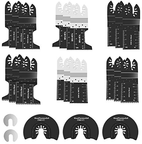 Juego de Hojas de Sierra de 23 Piezas, Accesorios de Hoja de Sierra Oscilante para Metal/Madera/Plástico, Juego de Herramientas Multiherramienta Cuchillas para Multimaster, Ryobi, Milwaukee, Rockwell