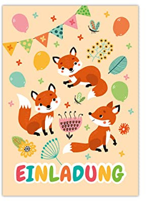 12 Einladungskarten zum Kindergeburtstag Geburtstag Mädchen Jungen Fuchs