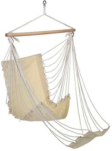 Outdoor Living – Chaise hamac avec repose-pieds en toile de coton beige