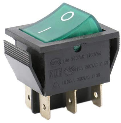 AUTOZOCO Interruptor Basculante DPDT ON/OFF 6 pin, Interruptor Basculante DPDT de Encendido y Apagado, Interruptor de Encendido/Apagado de Dos polos y Seis Terminales, 250 V - 16A, PVC, Luz Verde