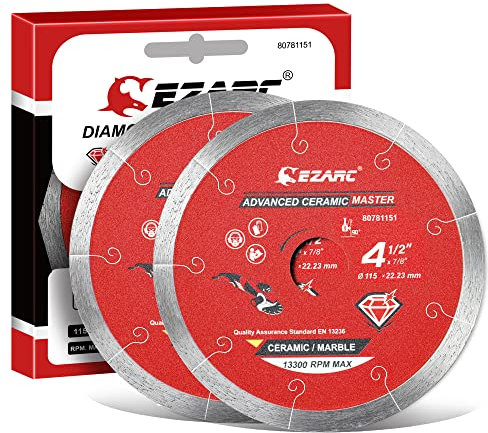 EZARC 115mm Diamond Cutting Discs, Continuous Rim Diamond Blade for Wet Cutting, Clean Precise Cutting on Ceramic, Tile, Porcelain, Advanced Marble (2-Pack)