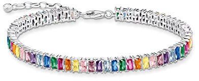Thomas Sabo Damen Tennisarmband mit bunten Steinen Silber, 925 Sterlingsilber mit buntem Steinbesatz, Länge: 19 cm, A2030-073-7-L19V