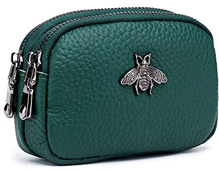 LUMoony Kleine Geldbörse Damen mit Münzfach Echtleder Geldbeutel Doppelreißverschluss Biene Kleingeldbeutel Geldbörse Kartenhalter Münztasche PU Leder Portemonnaie Mini Einfache Münztasche