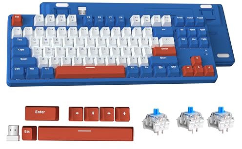 ATTACK SHARK AK871 Tastiera Meccanica Hot Swappable, Tastiera da Gioco Compatta con 87 Tasti QWERTY, Copertura Magnetica, Supporto Bluetooth/2.4G, per Mac/Windows/Android - Blu con Interruttori Blu