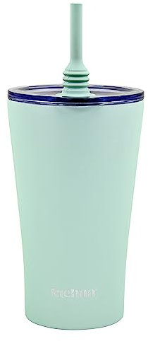 Kichna The Sipper Double Walled Stainless Steel Coffee, Water Tumbler 550ml | Wide Mouth, Flexible & Removable Straw with Splash & Leak Proof with Silicon Lid | Keeps Cold for 14Hrs | Pistachio Green