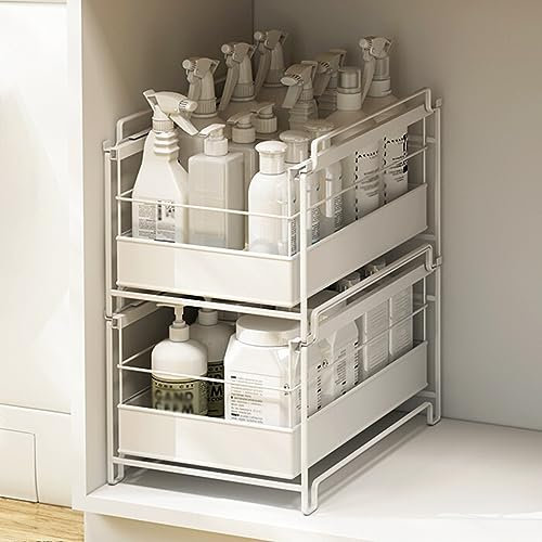 GIZNXBA Organizador Bajo Fregadero Deslizable Under Sink Organizer Metal Almacenaje Bajo Fregadero Extraíble, Almacenaje Debajo del Armario para La Cocina Y El Cuarto De Baño (Color : /White)