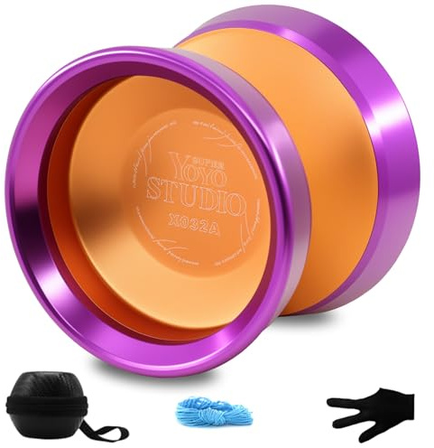 YOYOSTUDIO Yoyo Professionelles nicht reagierendes Yoyos mit doppelten Ringen aus Aluminiumlegierung, Pro Tricks Jojo für Erwachsene, Metall-Yoyo für Kinder von 8–12 Jahren, mit Saiten, Handschuhen