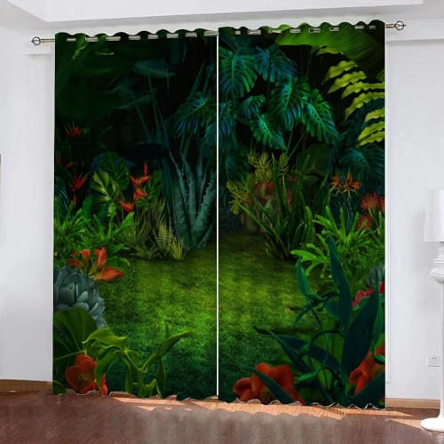 GIOVIA 3D Wald Gardinen Abdunkelnde Tropisch Dschungel Kindervorhänge Vorhang mit ösen 2er Set Vorhänge Blickdicht Verdunkelungs für Kinderzimmer Schlafzimmer Wohnzimmer B 200 X H 160 cm